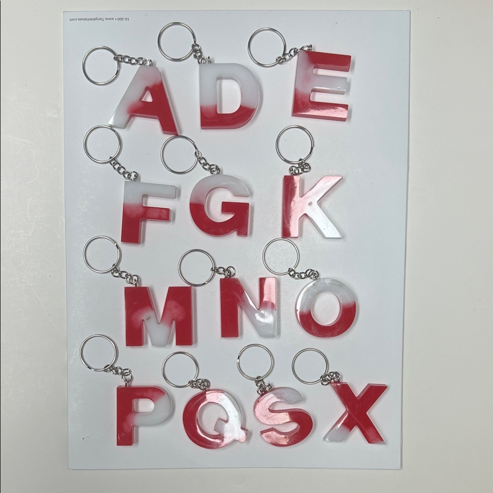 2 for $9 Handmade Red and White Alphabet Keychain